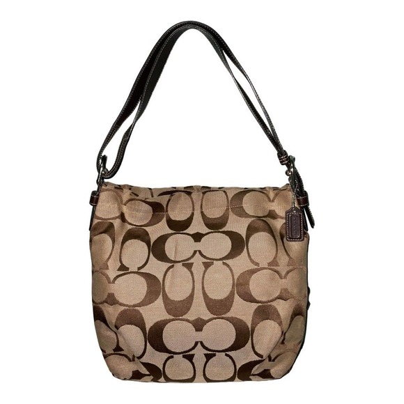 Coach Signature Canvas Leather Crossbody Shoulder Handbag F15067 Brown Purse - Picture 1 of 16